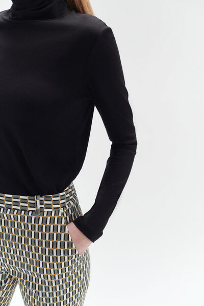 Pantalon gabin à motifs graphiques vert kaki femme