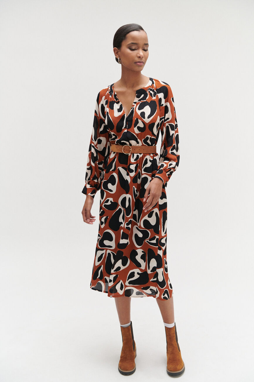 Bedrucktes Kleid Macha cognacbraun damen