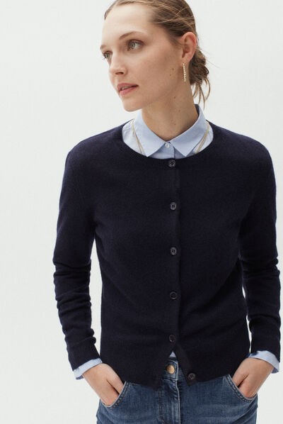 gilet caroline 100% cachemire bleu marine femme