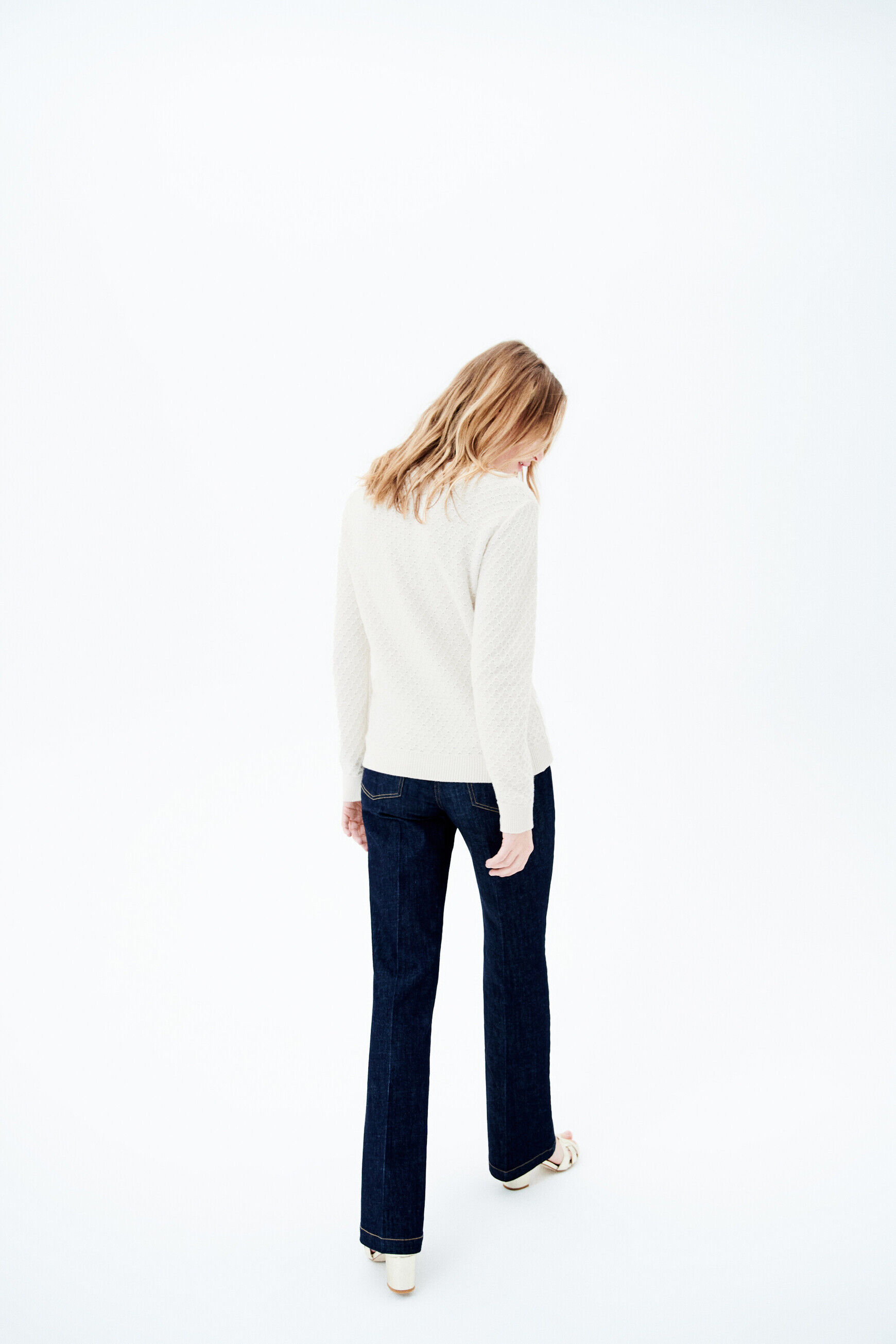 Pull Caroll Écru Taille 40 - Coton Doux, Style Gilet, Occasion Très Bon État