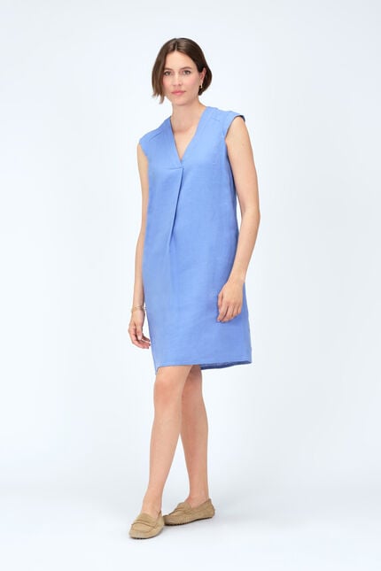 Vestido Pamela 100 % lino azul violeta mujer