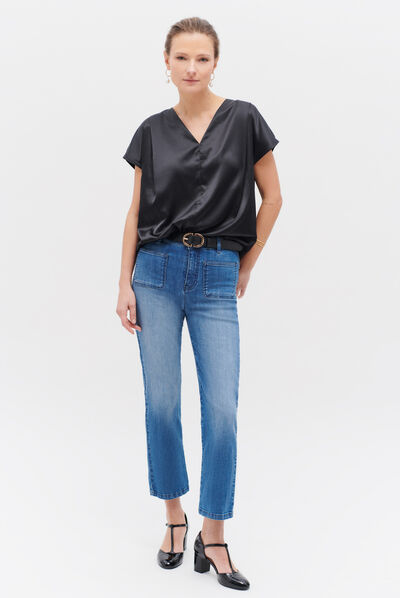 Top Victor satinado negro mujer