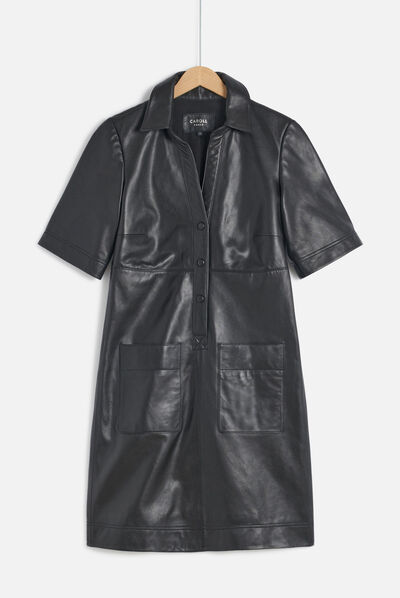 robe laure cuir 100% cuir noir femme