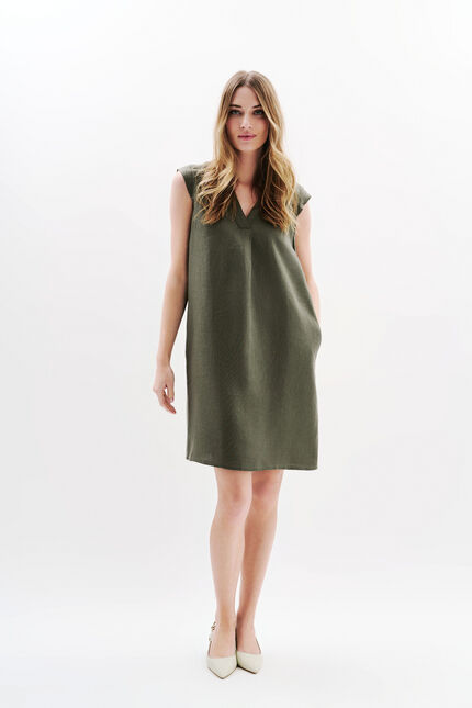 Abito Pamela 100% lino verde cachi donna