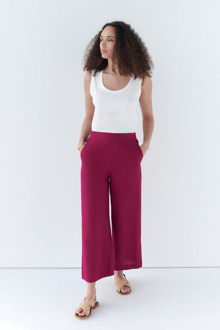 Pantalon pandi 100% lin rose framboise femme