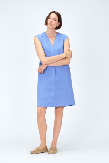 100% linnen jurk Pamela blauw violet vrouw