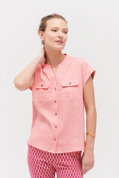 Camisa Gina 100 % lino rosa coral mujer