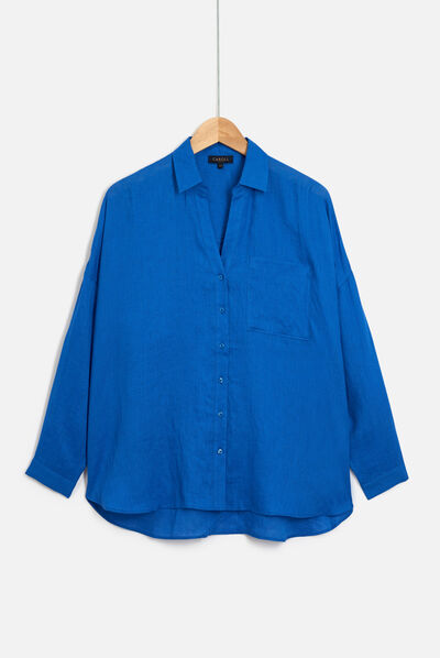 Chemise sandy oversize 100% lin bleu electrique femme
