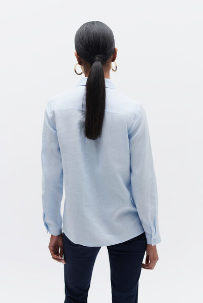 Camisa Brenda 100 % lino azul celeste mujer