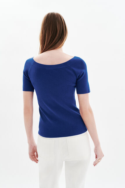 Pull malone fin à col bateau bleu roi femme