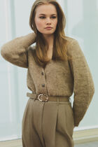Mdonatella cardigan light brown woman