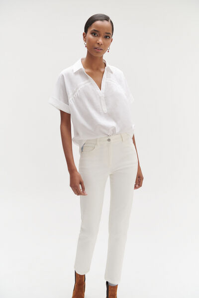 Jean bristol en coton et broderie ivoire femme