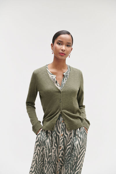 Cardigan blondine vert kaki femme