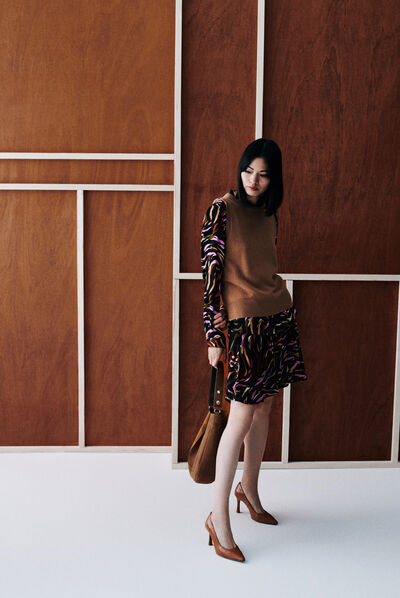 Jupe jemini marron cognac femme
