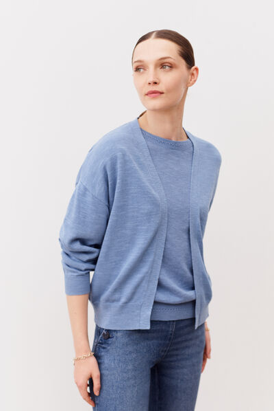 casaco de malha romy denim stone mulher