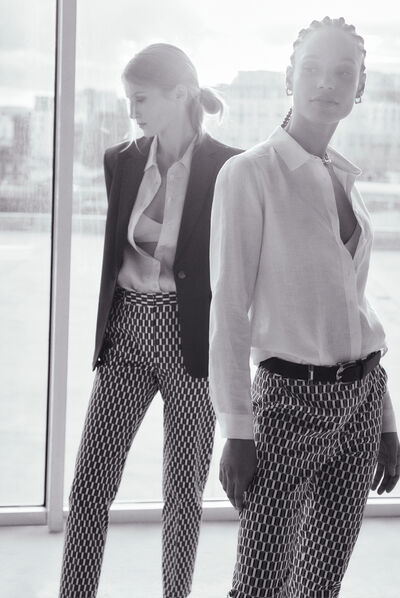 Pantalon gabin à motifs graphiques bleu marine femme