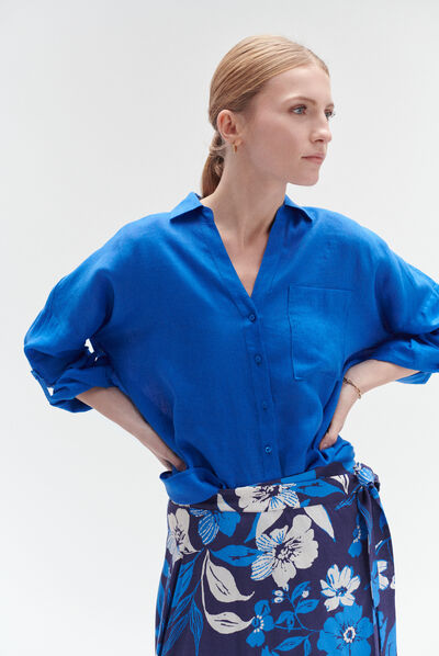 Chemise sandy oversize 100% lin bleu electrique femme