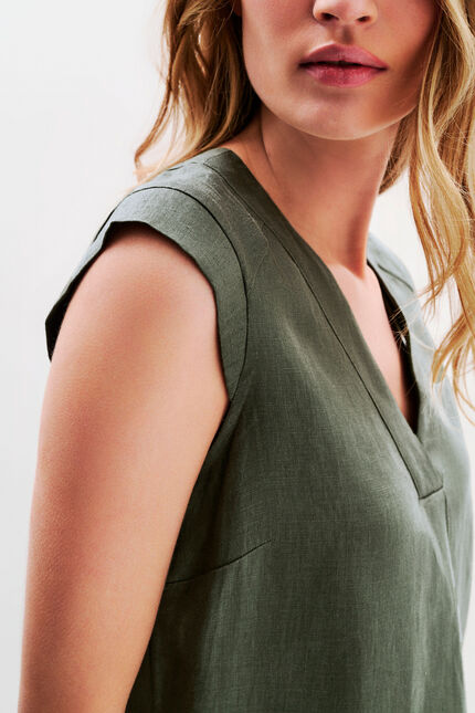 Abito Pamela 100% lino verde cachi donna