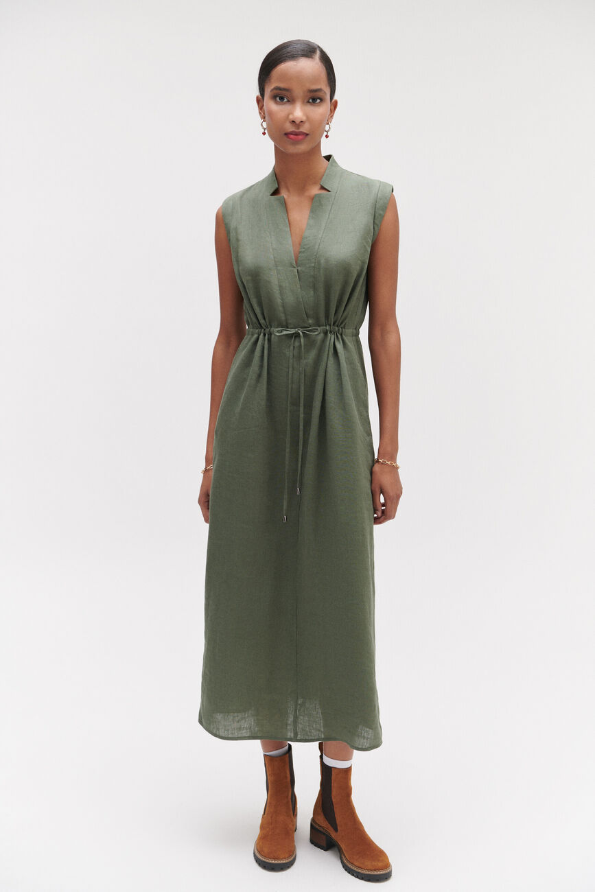 Robe longue amy 100% lin vert kaki femme