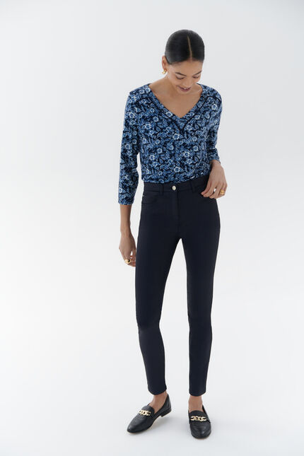 pantaloni tony effetto spalmato blu navy donna