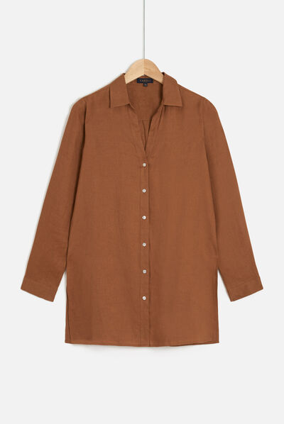 chemise clementine 100% lin marron cognac femme