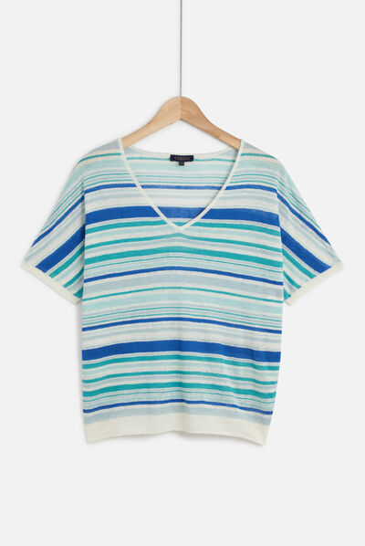 pull milano 100% lin bleu electrique femme