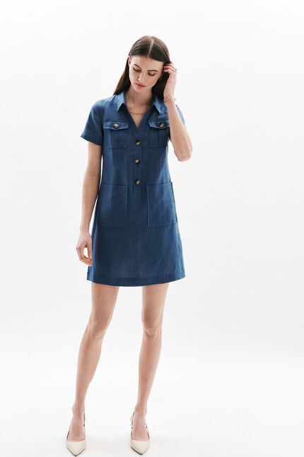robe laure 100% lin denim stone femme