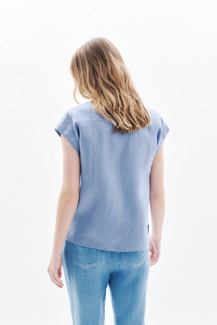 Bluse Gina 100% Leinen blau grau damen