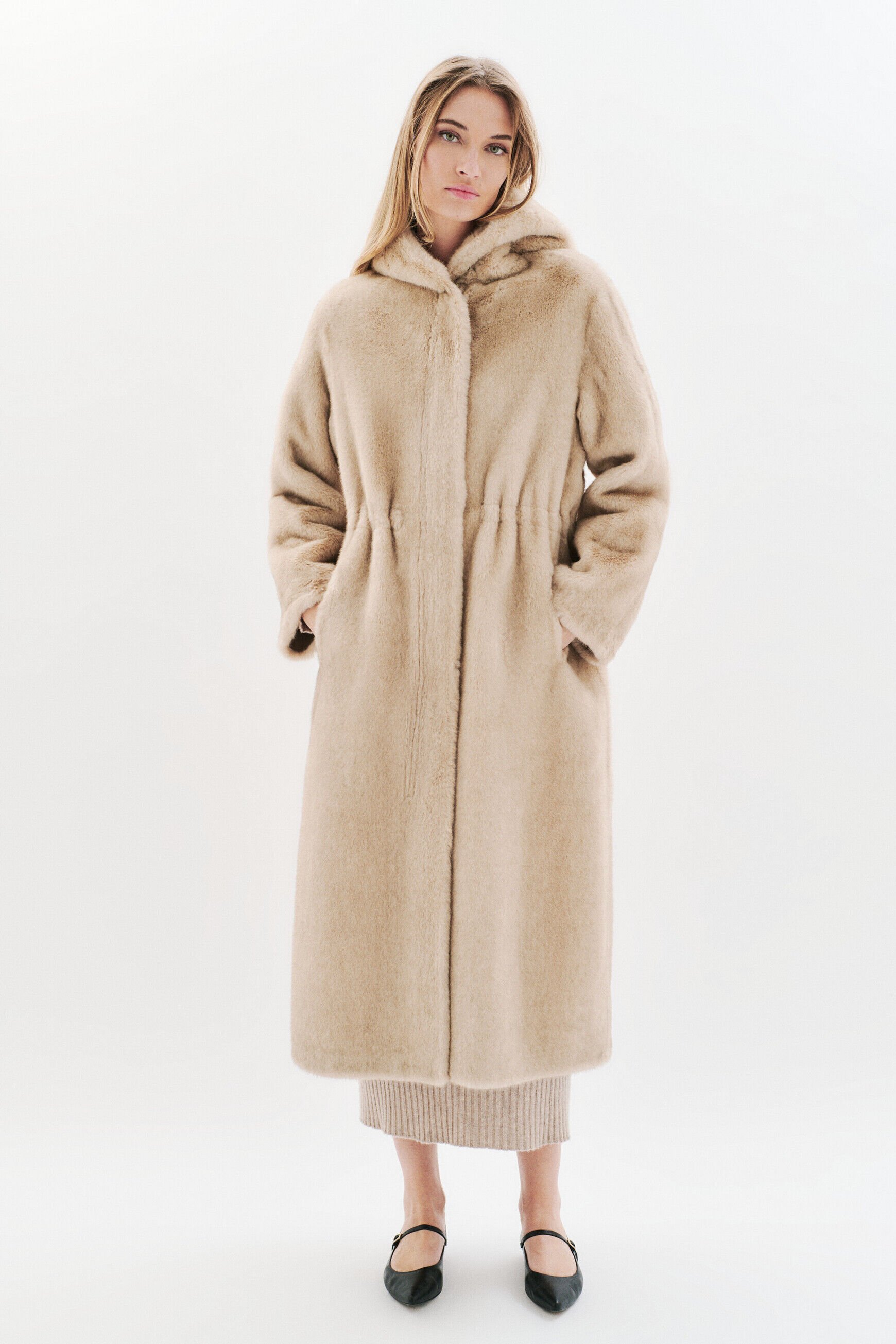 Manteau Gapuchonlong gris clair femme