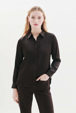 Camisa cjamie1 100% seda marrom chocolate mulher