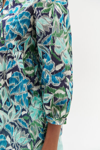 Blouse libye fleurie bleu femme