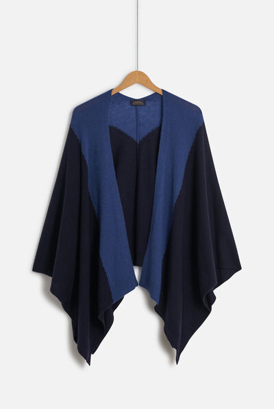 poncho charles b 100% cachemire bleu marine femme