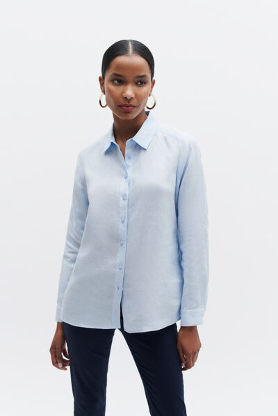 Camisa Brenda 100 % lino azul celeste mujer