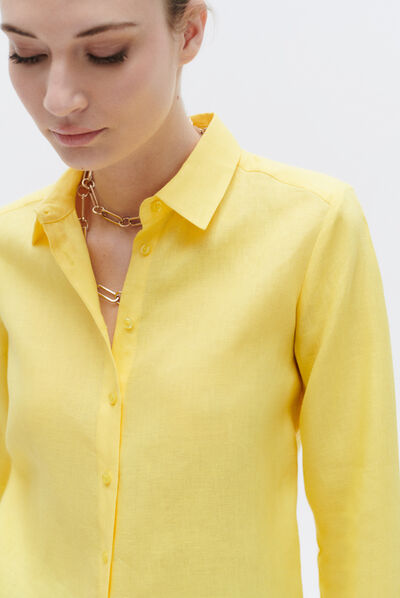 Camisa Brenda 100% linho amarelo mulher