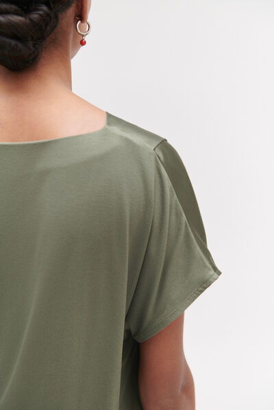 Top Victor satinado verde caqui mujer