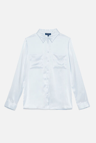 Camisa de seda Jeanne B azul celeste mujer