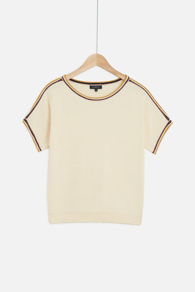 Pull maxine à détails tressés ivoire femme