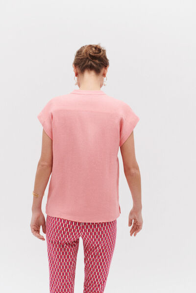 Camisa Gina 100 % lino rosa coral mujer