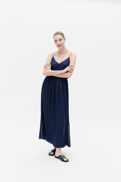 Robe relise bleu marine femme