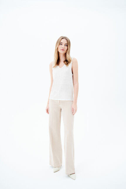 T-shirt trym 100% lin ivoire femme