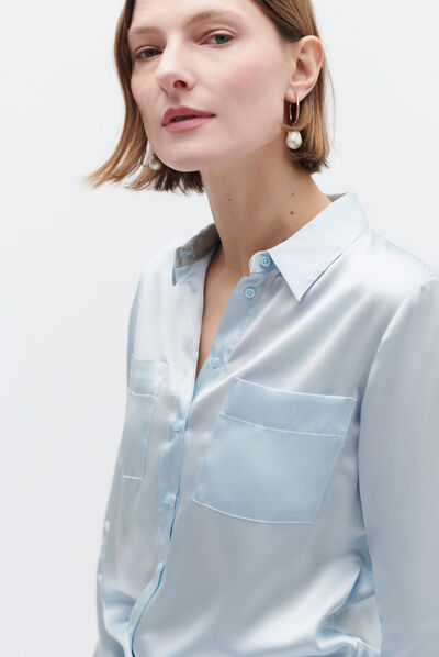 Camisa de seda Jeanne B azul celeste mujer
