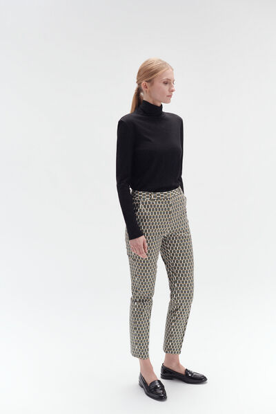 Pantalon gabin à motifs graphiques vert kaki femme