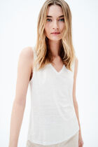 100% linen trym T-shirt ivory woman