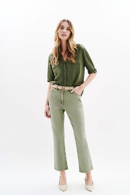 Bluse Estela 100 % Leinen khakigrün damen