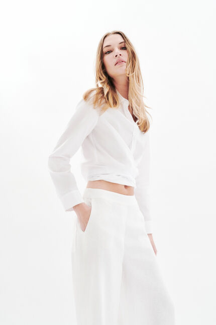 Pantalon pandi 100% lin blanc femme