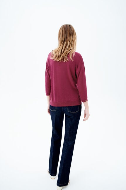 Pull alicia col V 100% lin rose framboise femme