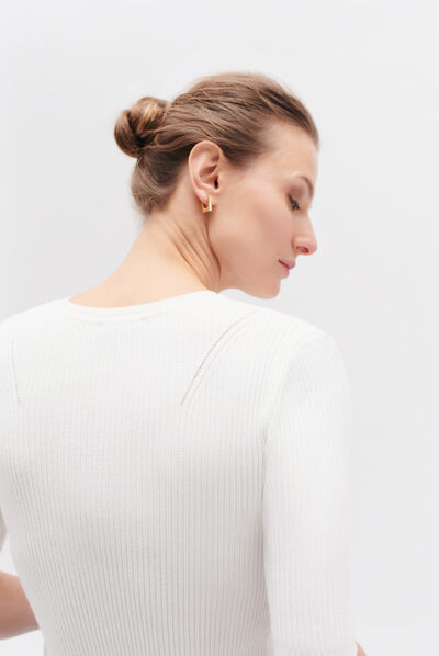 Pull jim en maille côtelée ecru femme