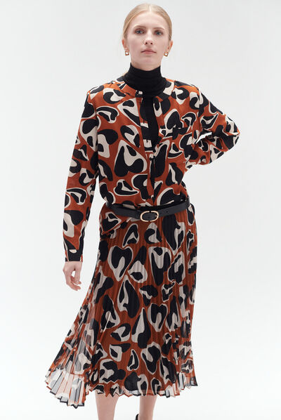 Jupe amelia plissée marron cognac femme