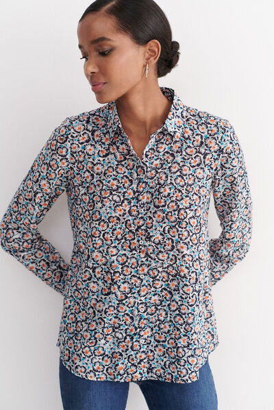 Camisa Jessica de flores azul marino mujer
