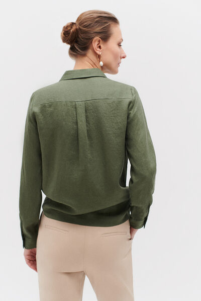 Camisa Brenda 100 % lino verde caqui mujer